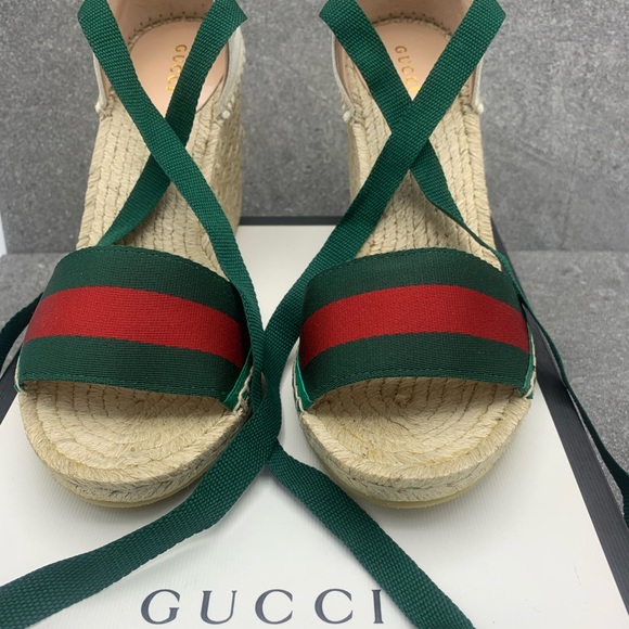 Gucci Shoes - Gucci Lilibeth Web Stripe Espadrille Wedge Sandal